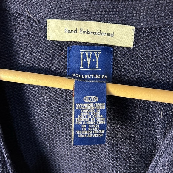 IVY Hand Gold Embroidered Beaded Blue Sweater Vest - Picture 3 of 6